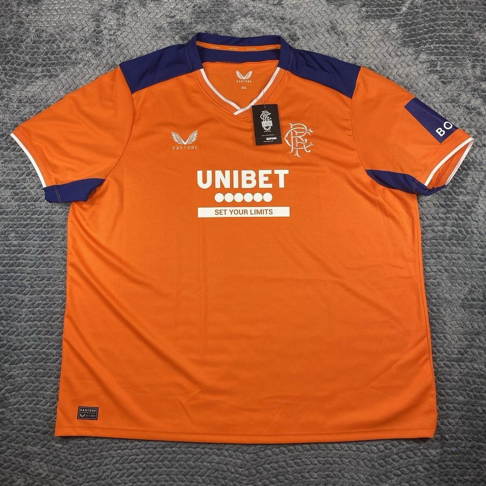 Rangers FC Castore Men's Soccer Orange Third Jersey 4XL Scotland 2022-23 NWT NEW